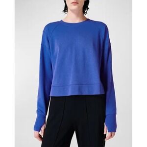 Sweaty Betty Women After Class Crop Cotton Sweatshirt‎ Small Blue Gym Lounge